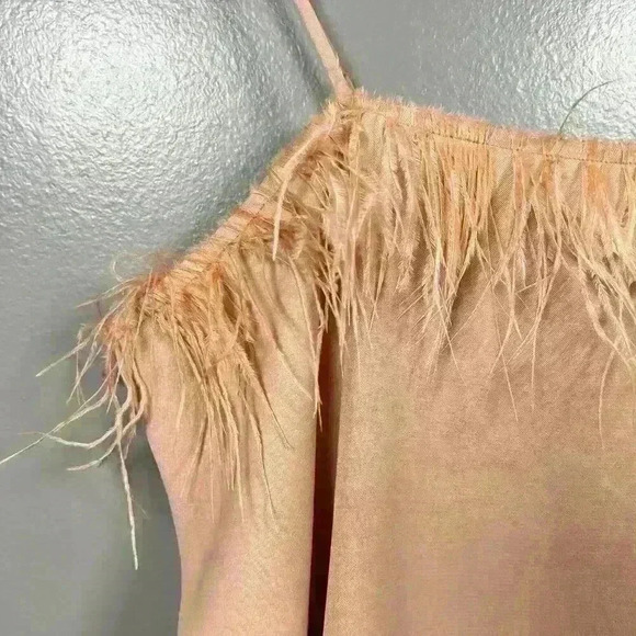 ZARA Peach Nude Feather Flapper Tank Top Silky Relaxed Boxy Fancy Women Medium - Picture 2 of 9